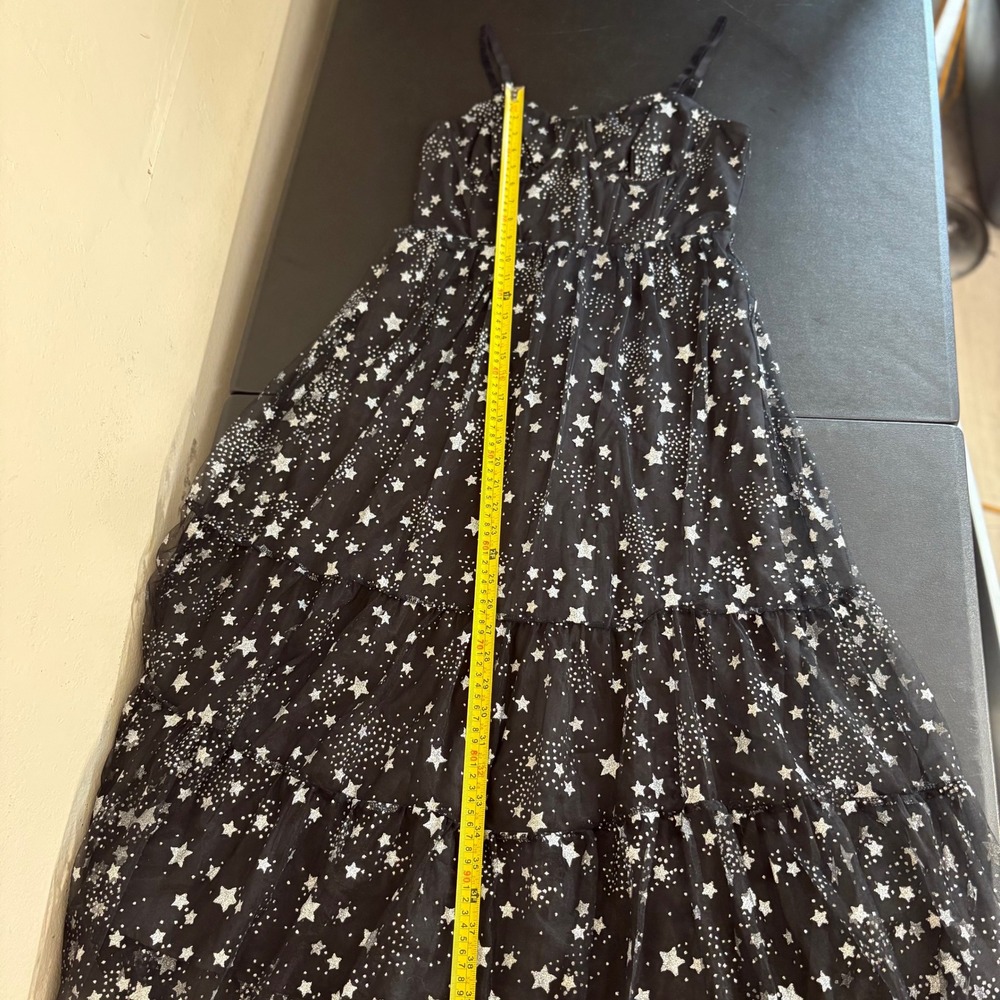 Betsey Johnson Celestial Star Print Mesh Tiered Midi Dress Size 8 Black Silver - Picture 12 of 14